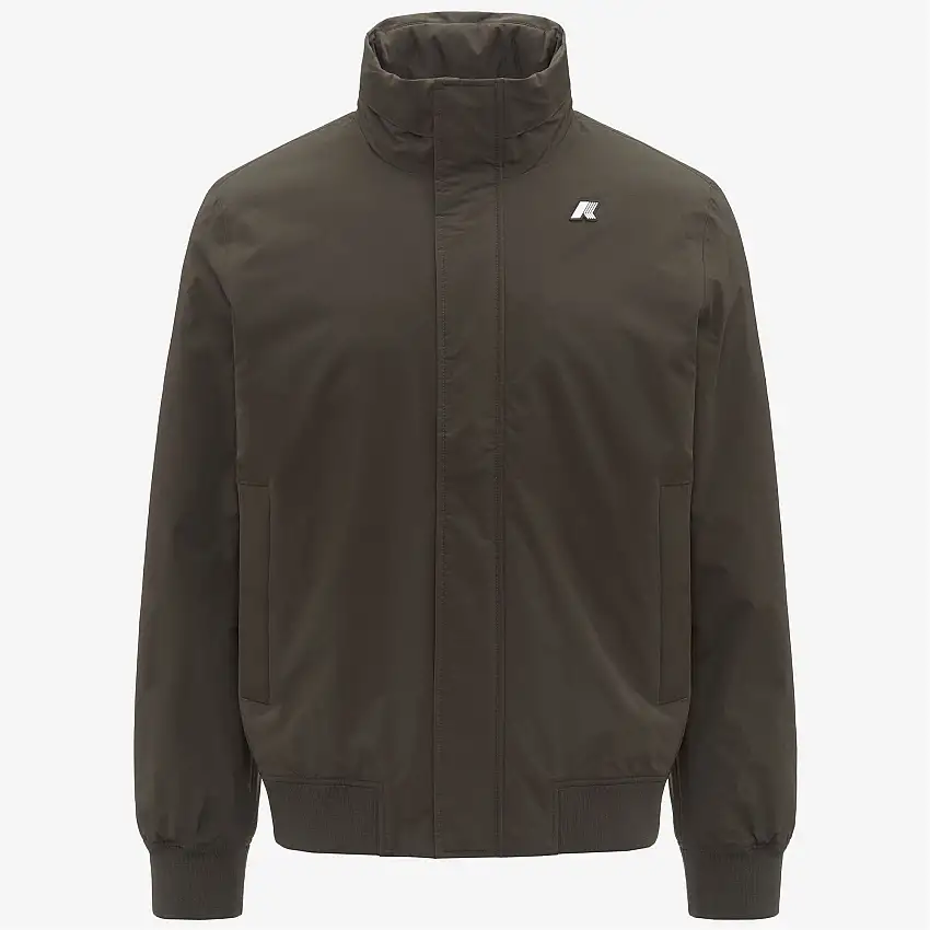 Giacca impermeabile corta da uomo con cappuccio, colore oliva nero