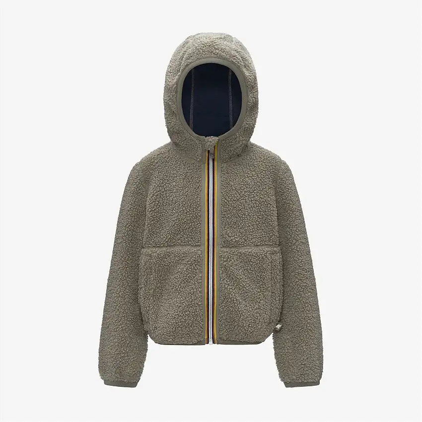 Felpa con cappuccio reversibile in pile verde per bambino con cerniera completa