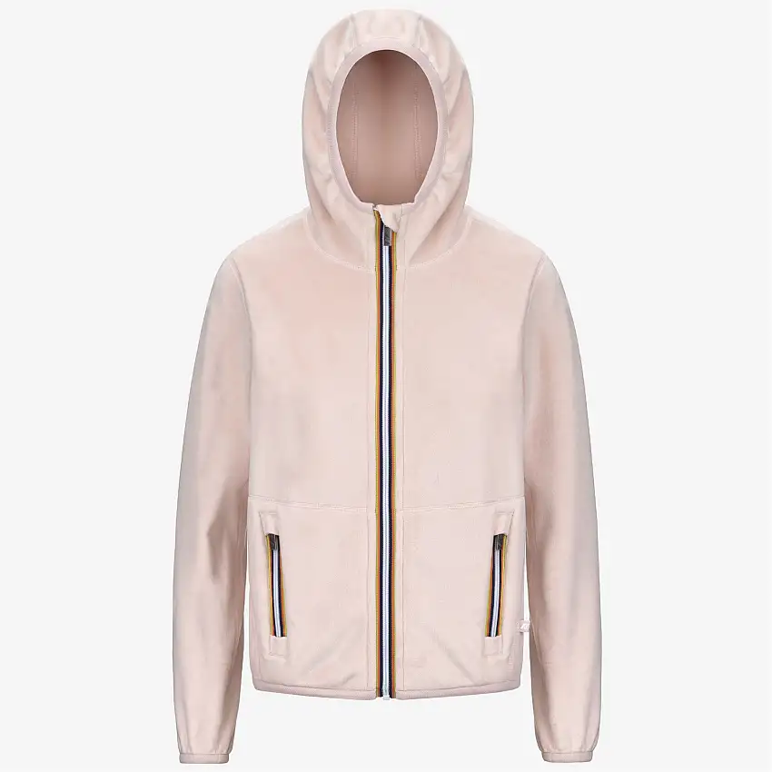 Giacca reversibile in pile grigio da donna con cappuccio e tasche