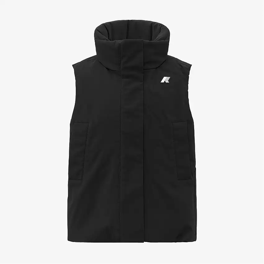 Gilet impermeabile corto nero da bambina con cappuccio e imbottitura