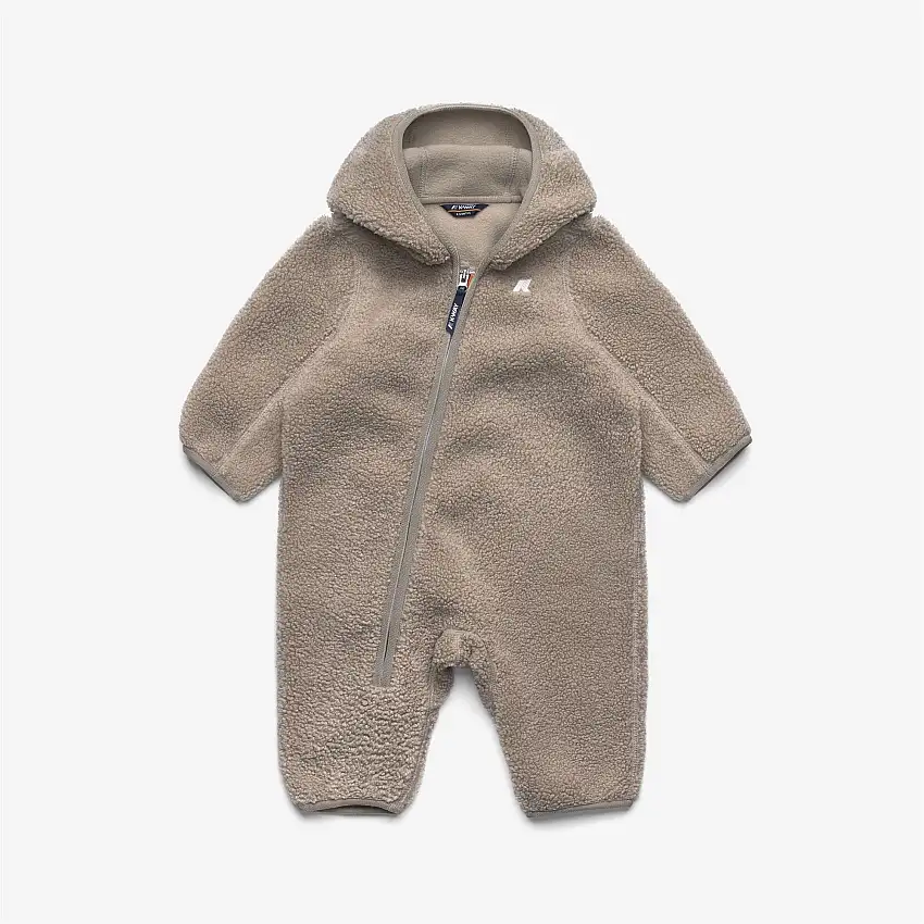 Tuta unisex beige in pile polare con chiusura a zip per bambini