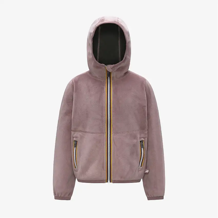 Giacca in pile reversibile rosa marrone per bambine con doppia trama