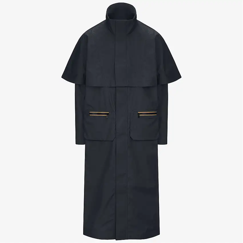 Giacca antipioggia lunga unisex blu con fodera in misto lana