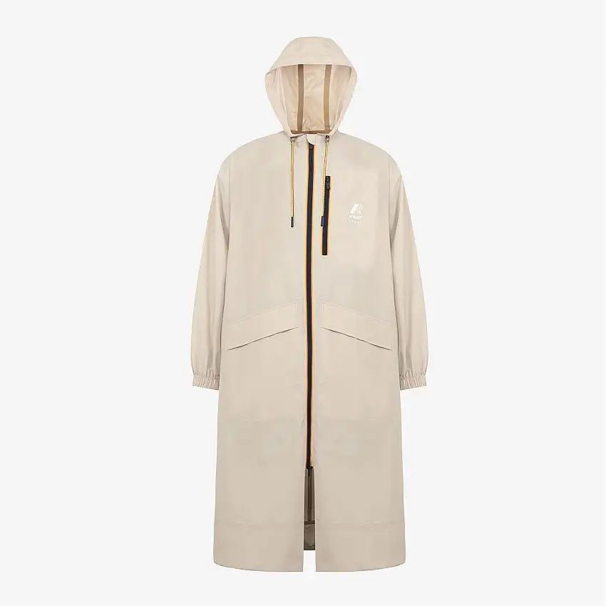 Trench lungo unisex grigio oversize con cappuccio