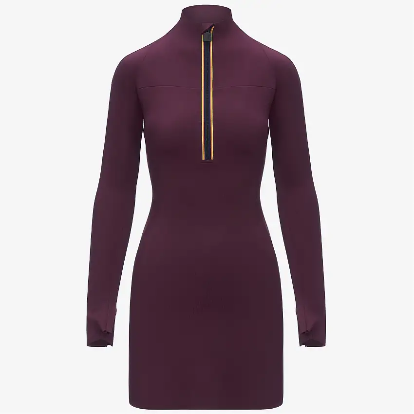 Miniabito corto da donna in scuba rosso con collo alto e chiusura con zip