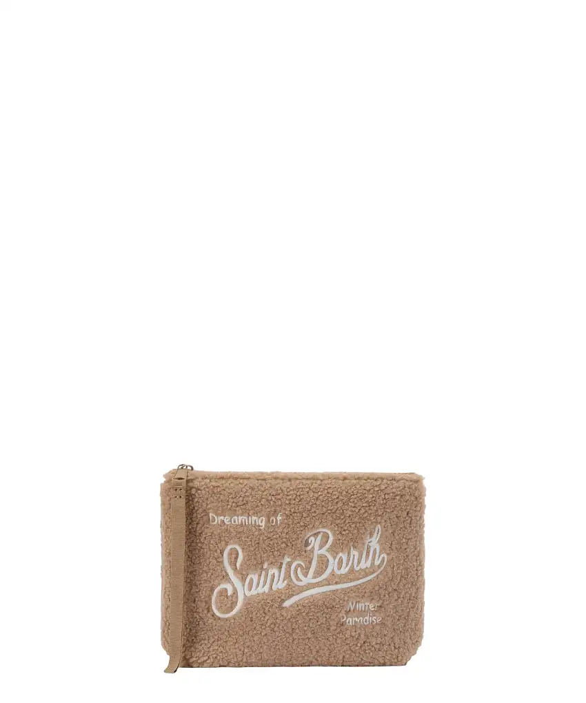 Pochette Aline Teddy in sherpa beige con passante da polso