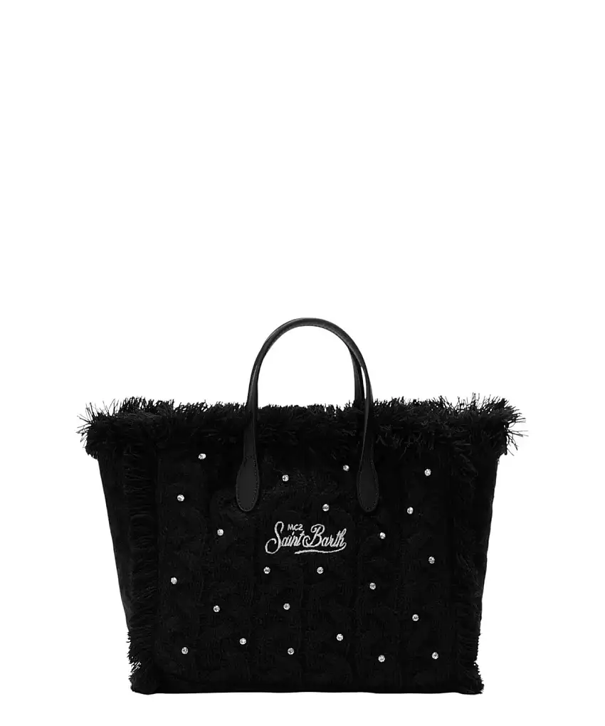 Mc2 Saint Barth Colette Wool Braid nera a trecce con strass e tracolla removibile | Vittorio Citro - Dal 1920