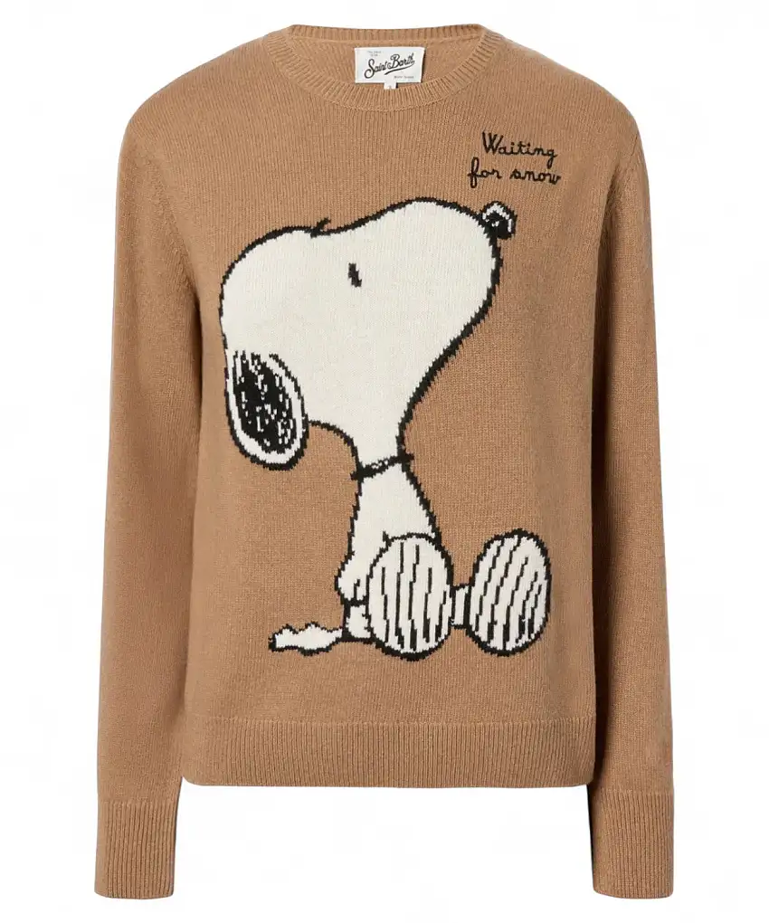 Mc2 Saint Barth New Queen | Maglione misto cashmere cammello con Snoopy jacquard – PEANUTS Special Edition | Vittorio Citro - Dal 1920