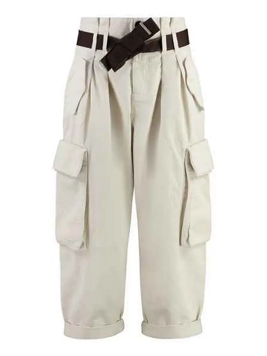 Pinko Women's Pants - RONFARE Oversized Cargo Pants with Belt - White