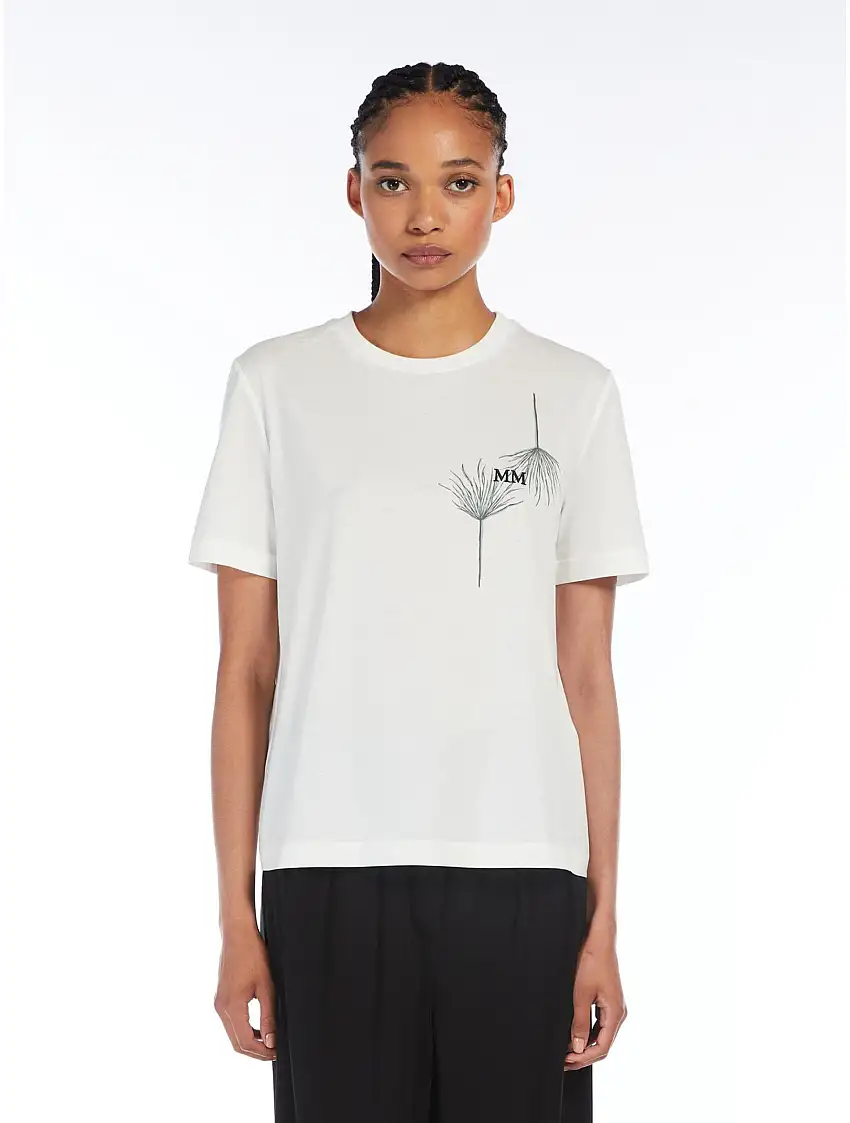 T-shirt Girocollo con Stampa sul Davanti Uta Bianco