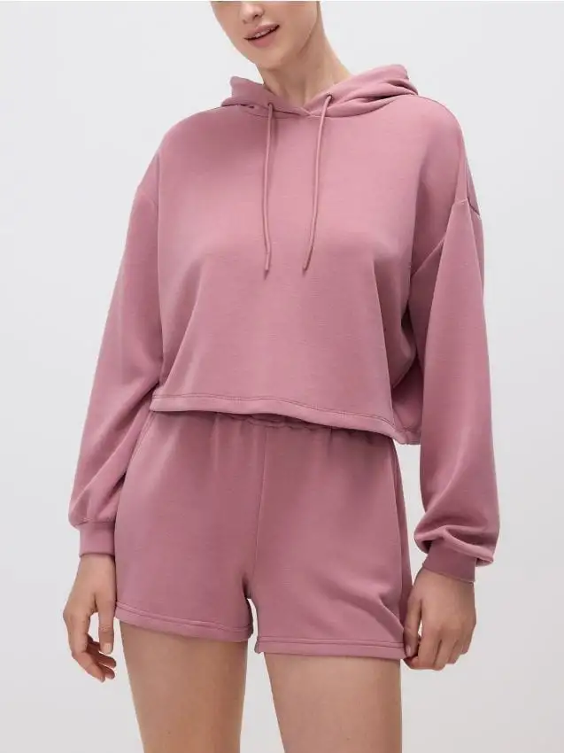 Felpa corta con cappuccio Colore malva