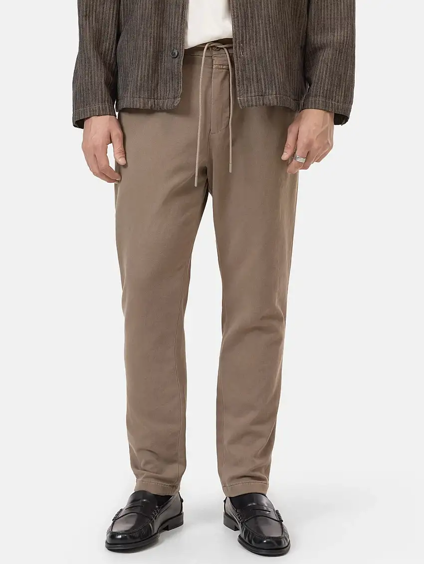 Pantaloni con Coulisse in Raso di Cotone Beige
