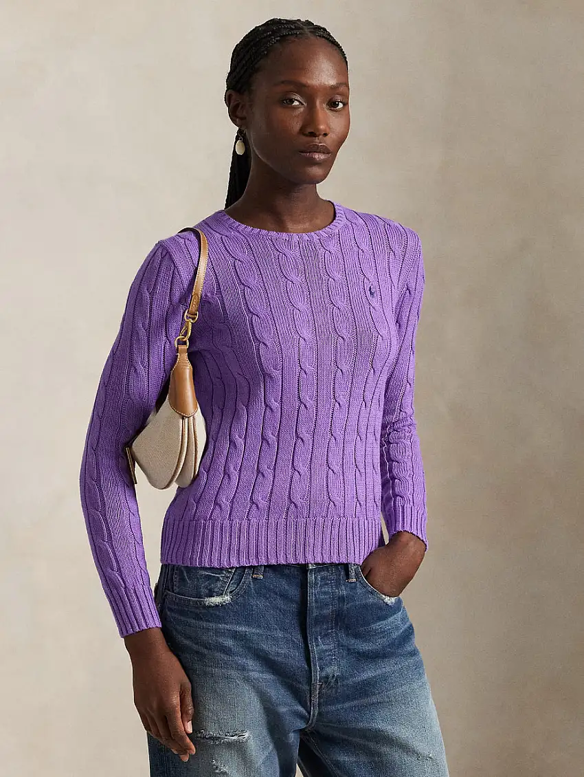 Maglia a Trecce in Cotone Viola