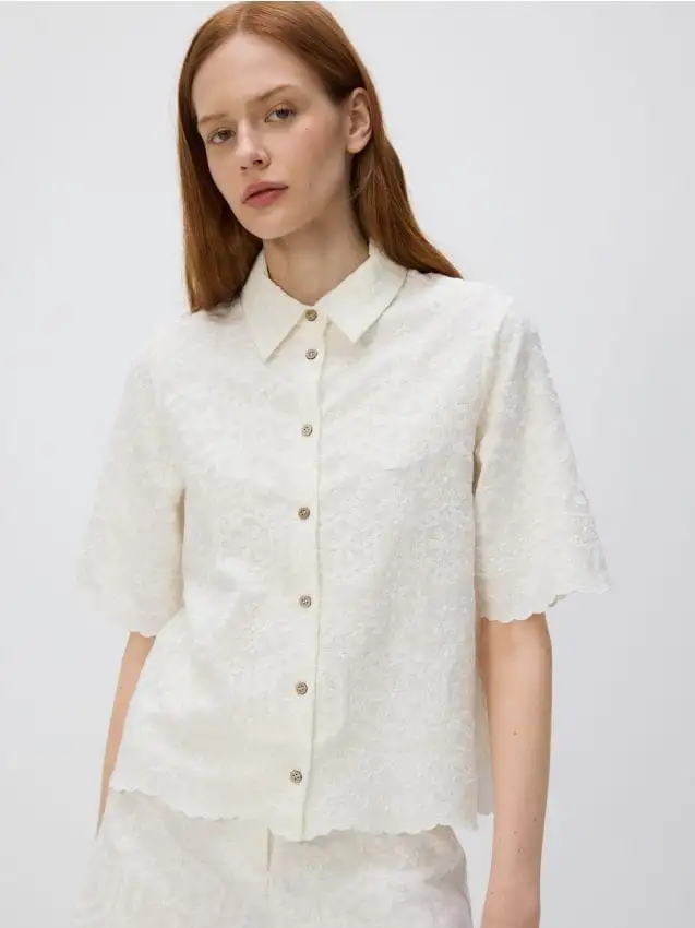 Camicia con motivo jacquard Colore panna