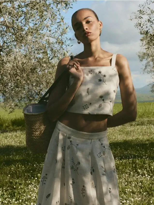 Gonna midi con lino Colore beige