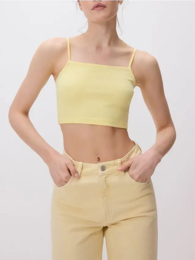 Crop top con spalline Colore giallo chiaro
