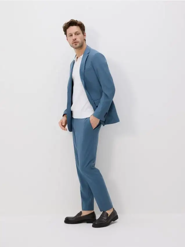 Pantaloni classici in misto lino Colore blu scuro