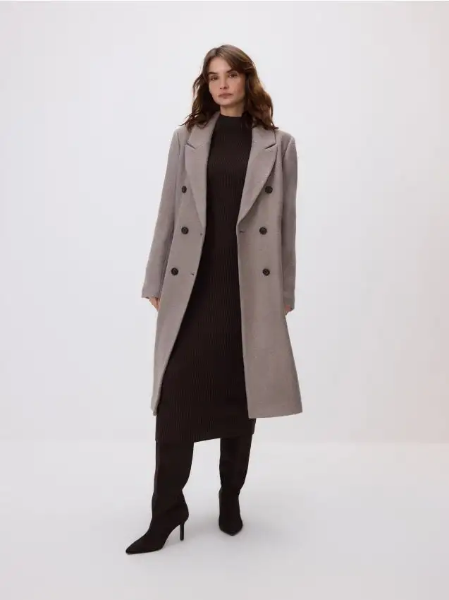 Cappotto doppiopetto in misto lana Colore talpa