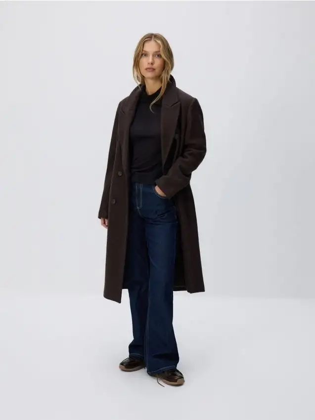 Cappotto doppiopetto in misto lana Colore mogano