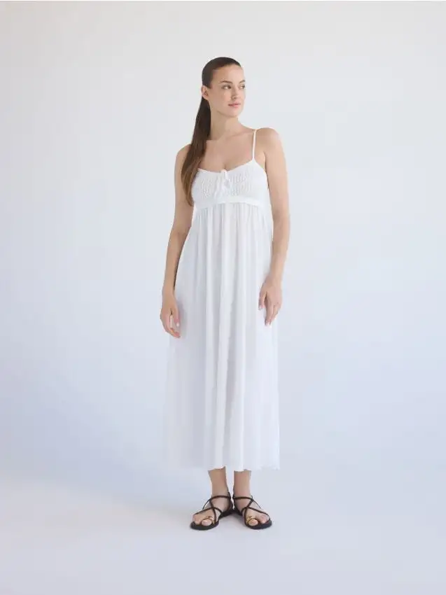 Abito midi con spalline Colore panna