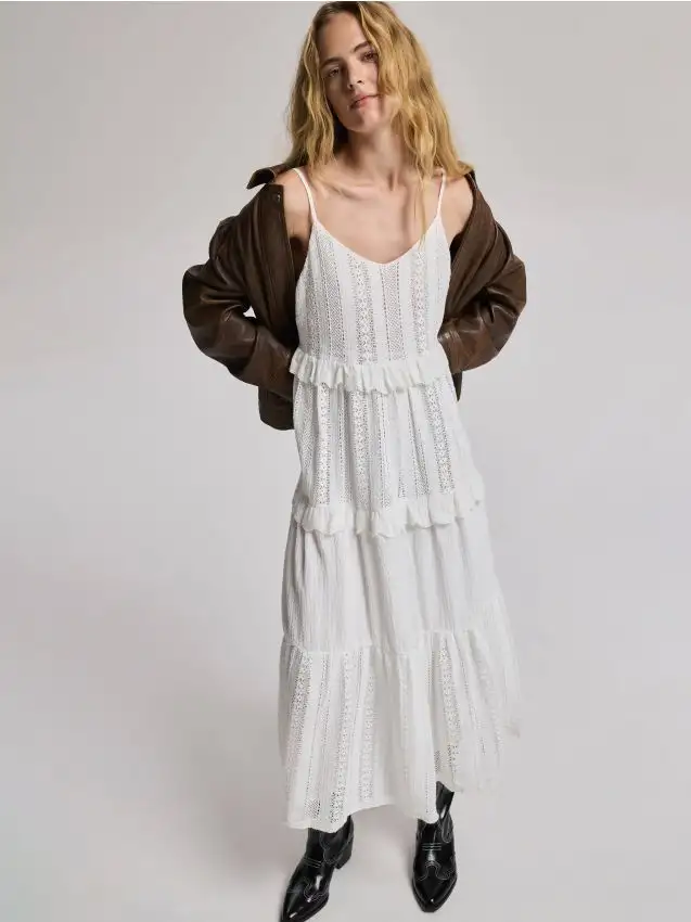 Vestito senza maniche in cotone Colore panna