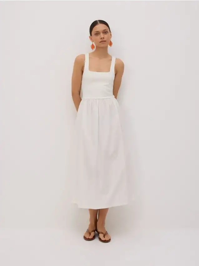 Vestito midi in misto viscosa Colore panna