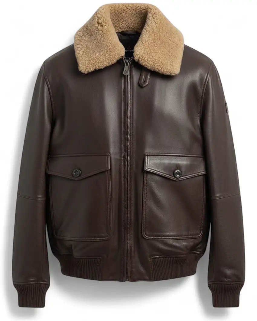 Giubbotto Uomo Murdo in Pelle Marrone con Collo Shearling