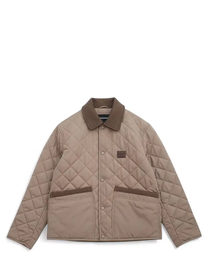 Blouson in Nylon Matelassé con Collo in Flanella e Logo