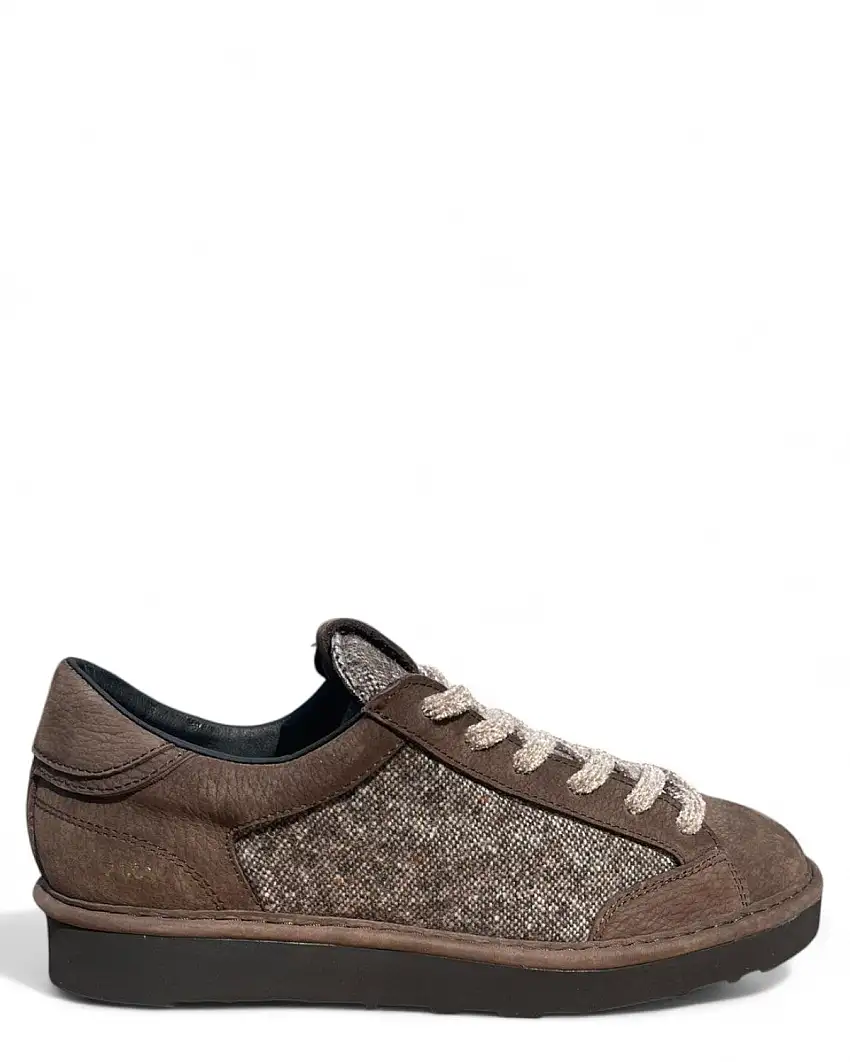 Sneakers Uomo P001 in Camoscio e Pelle Salt Pepper