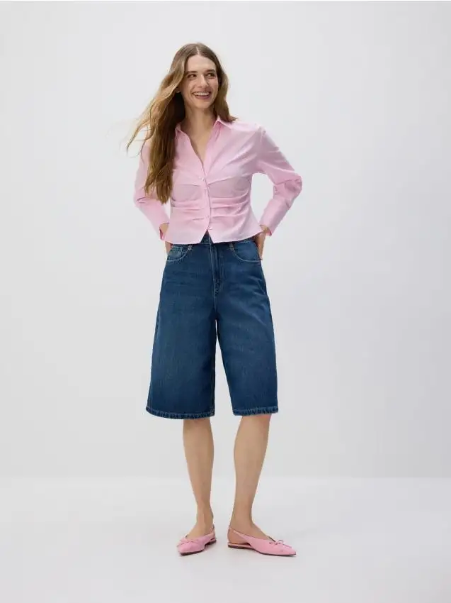 Camicia di cotone con drappeggio Colore rosa