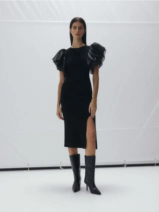 Gonna midi con rosa Colore nero