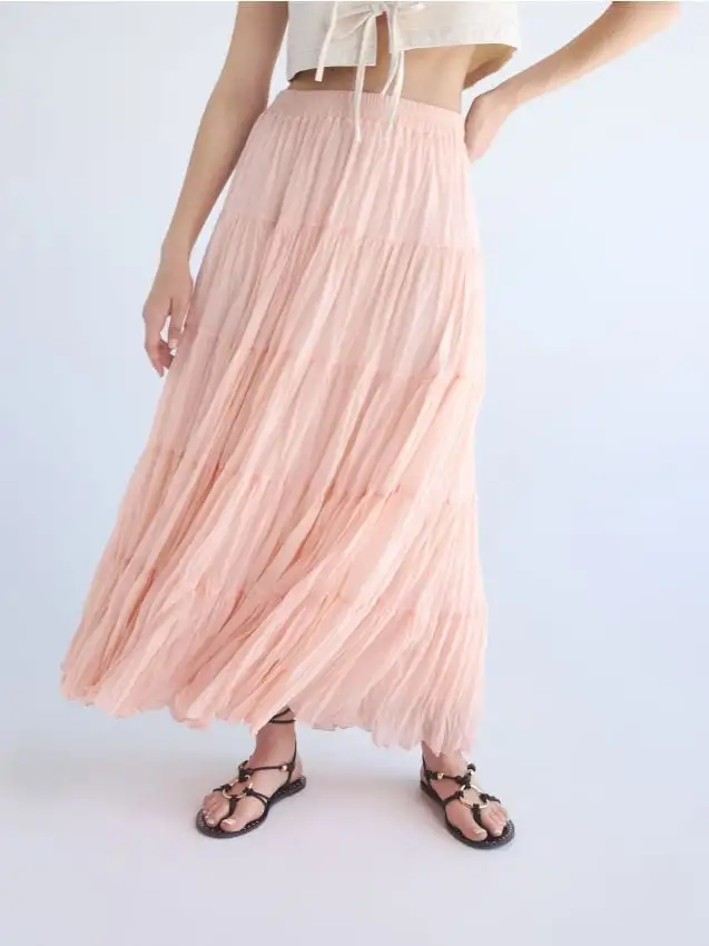Gonna midi effetto stropicciato Colore rosa pastello