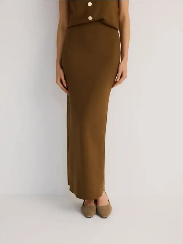 Gonna in jersey misto viscosa Colore marrone dorato
