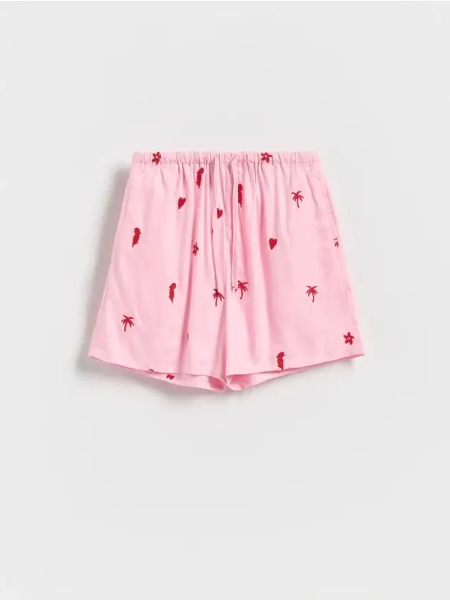 Pantaloncini in viscosa con ricamo Colore rosa pastello