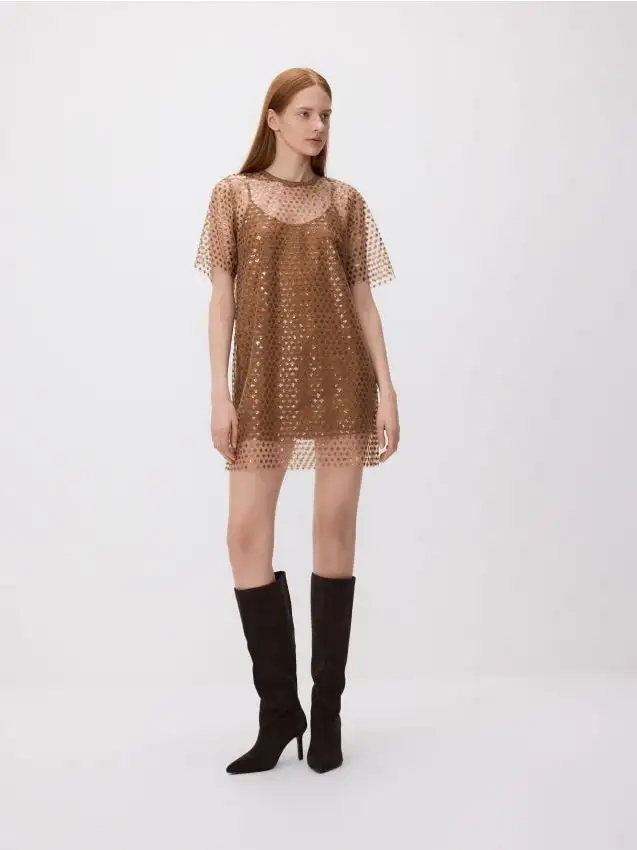 Vestito mini luccicante Colore marrone