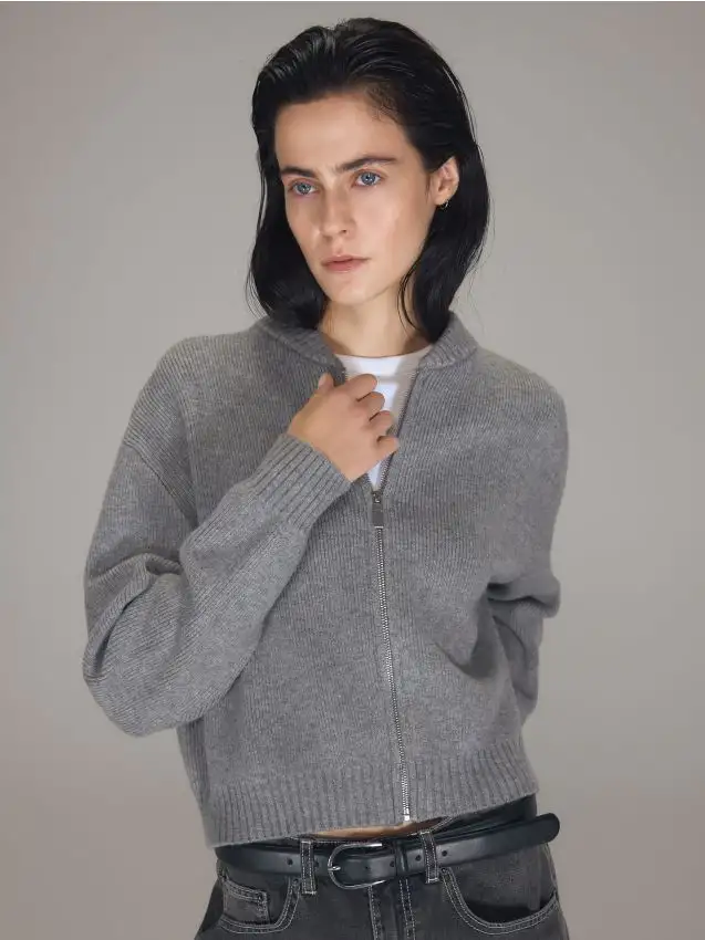 Cardigan corto con zip Colore grigio medio