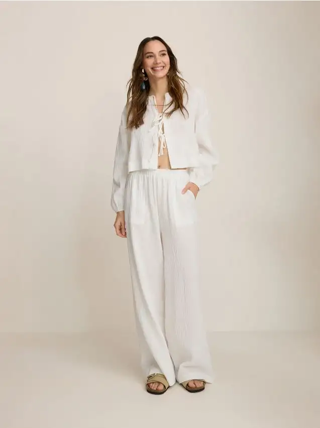 Pantaloni larghi in mussola Colore bianco