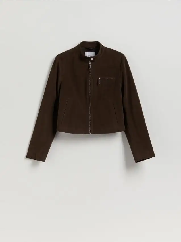Giacca corta scamosciata Colore marrone scuro