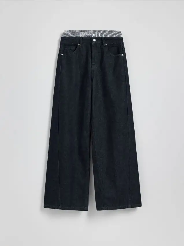 Jeans a gamba larga con inserto decorativo Colore blu scuro