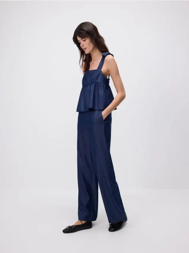 Jeans a gamba larga con spacco Colore blu scuro