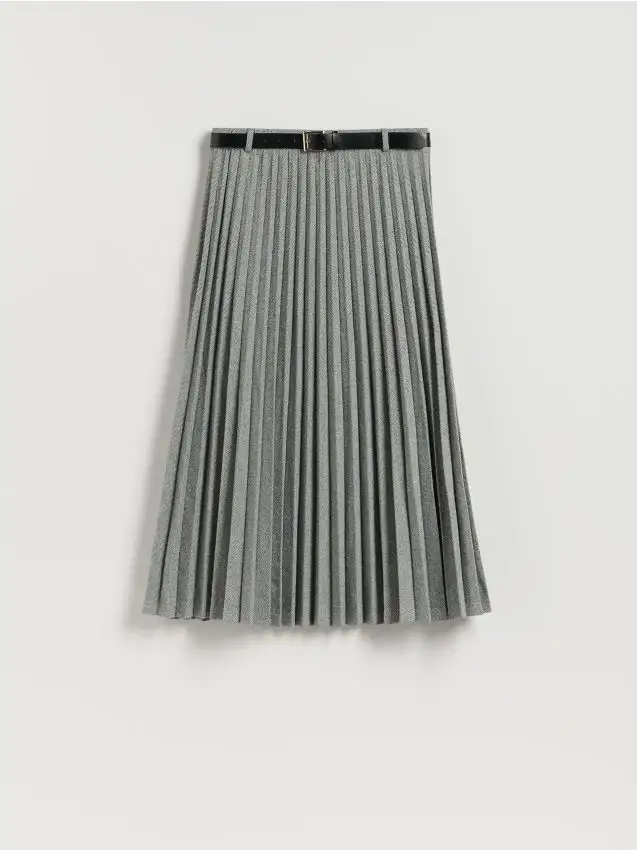 Gonna midi plissé con cintura Colore grigio chiaro