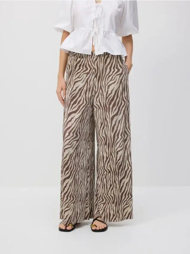 Pantaloni a pieghe a gamba ampia Colore multicolore