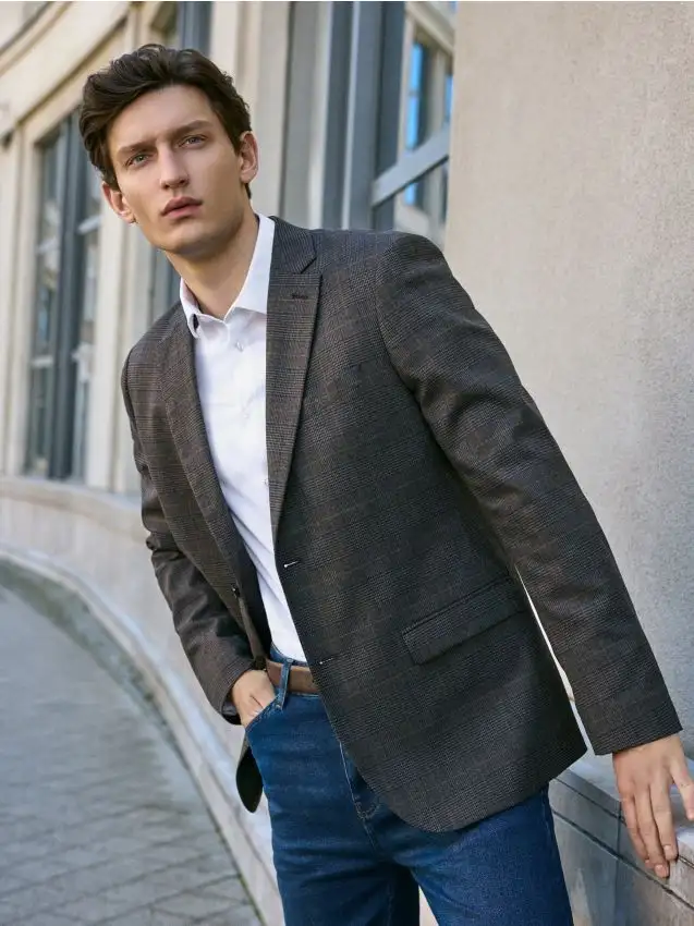 Giacca slim fit in misto viscosa Colore marrone