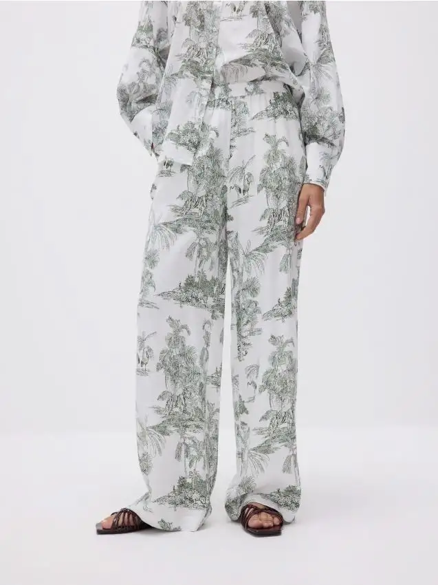 Pantaloni larghi con lino Colore multicolore