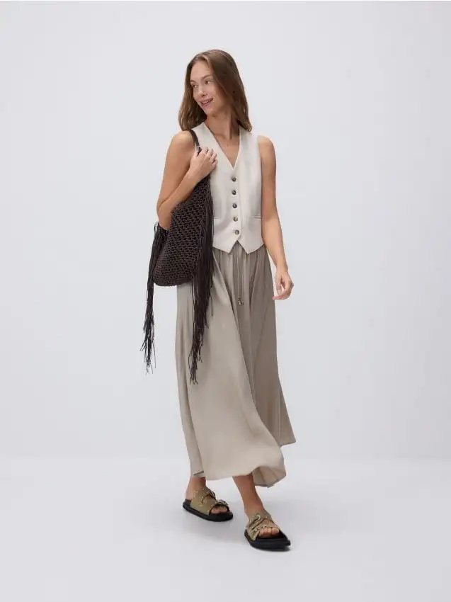 Gonna midi in lyocell Colore beige