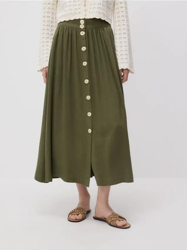 Gonna con misto lino Colore verde scuro