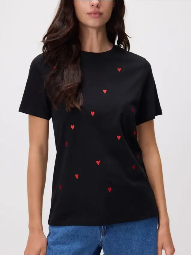 Camiseta regular con bordado pequeño Colore nero