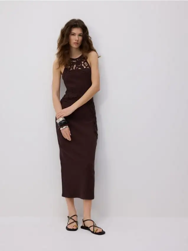 Maxivestito in cotone Colore marrone scuro