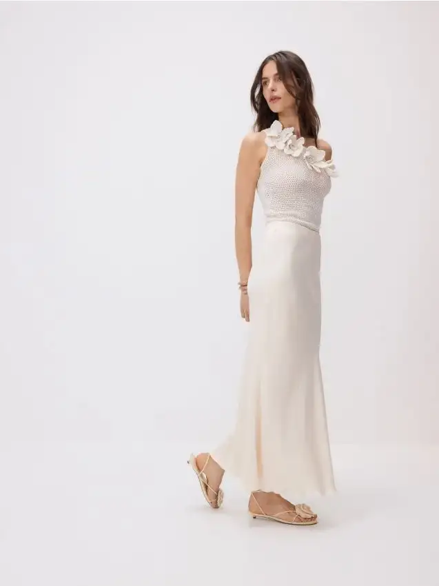 Gonna lunga in viscosa satinata Colore nude