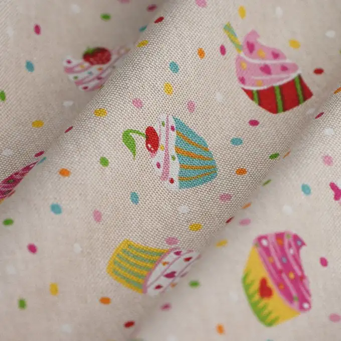 Tessuto cotone spesso cupcakes multicolori